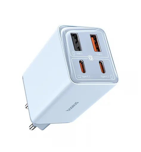 Сетевое зарядное устройство Baseus GaN6 Pro Fast 2C+2U 65 W Cable Type-C to Type-C 1 м P10162701313-00 Голубой - фото 1