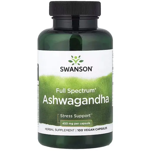 Ашваганда Swanson Ashwagandha 450 mg Full Spectrum, 100 капсул для поддержки при стрессе - фото 1