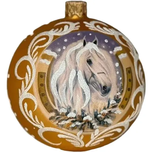 Ялинкова прикраса Санта Шоп Символ 2026 Сніжний кінь золотий скло (4820001234053)