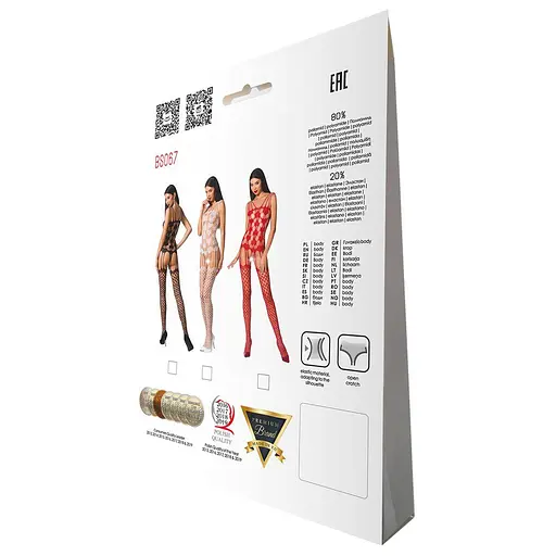 Бодистокинг Passion BS067 комбинезон имитация чулок и топа на бретелях S/M/L red - фото 6