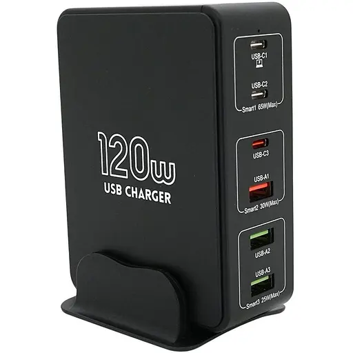 Зарядная станция V-818H мощностью 120W, Output: 3USB+3Type-C, DC: 5V/3, 9V/3A, 12V/3A, 20V/3.25A, Black