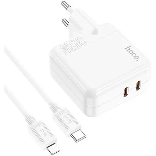 Зарядний пристрій Hoco C110A Lucky 35 Вт 2 виходи спідн-с + кабель Type-C Lightning - фото 1
