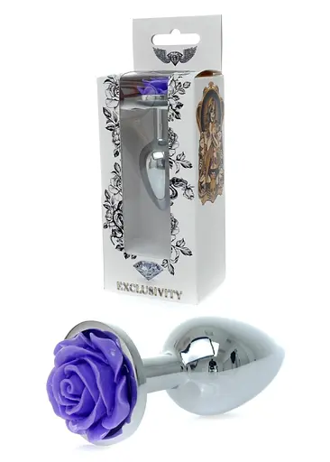 Металева анальна пробка Boss Jewellery Silver Plug Rose 9 см (фіолетовий)