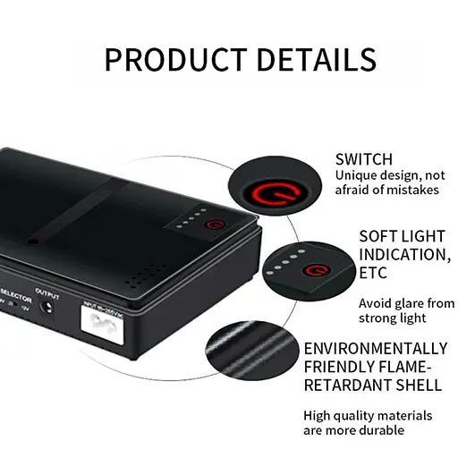 ИБП UPS для роутера DC1018P 12V/ 9V/ 5V 10400 mAh 18W для устройств постоянного тока DC USB Type A, USB Type C, POE черный - фото 2