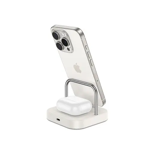 Бездротовий ЗП HOCO CQ16 Astute 4-in-1 power bank+desktop charger+watch charger 10000mAh молочно-білий - фото 2