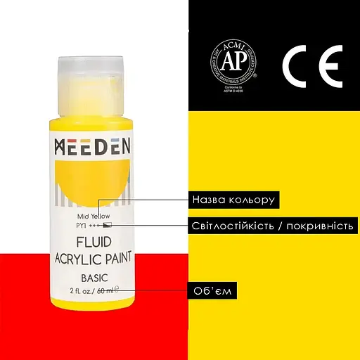 Набір рідких акрилових фарб Fluid Basic 6×60 мл MEEDEN - фото 4