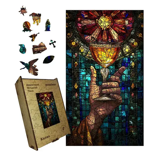 Деревянный фигурный пазл Бокал, А2, Картонная коробка 300+ элементов