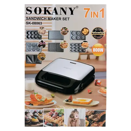 Електрогриль мультимейкер Sokany 08063 7 в 1 зі знімними формами 800 Вт - фото 10