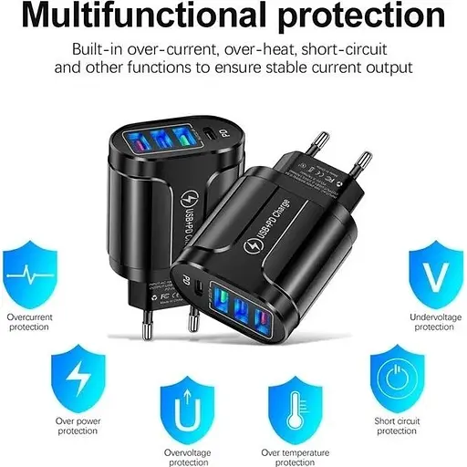 Зарядний пристрій Mirrow 3 USB Type-C Super Charge/Quick Charge 3.0 5V/2.4A Black (355621451) - фото 6