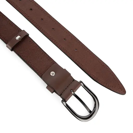 Ремень женский кожаный под джинсы SF-3554 коричневый  прошитый (130 см) - фото 4