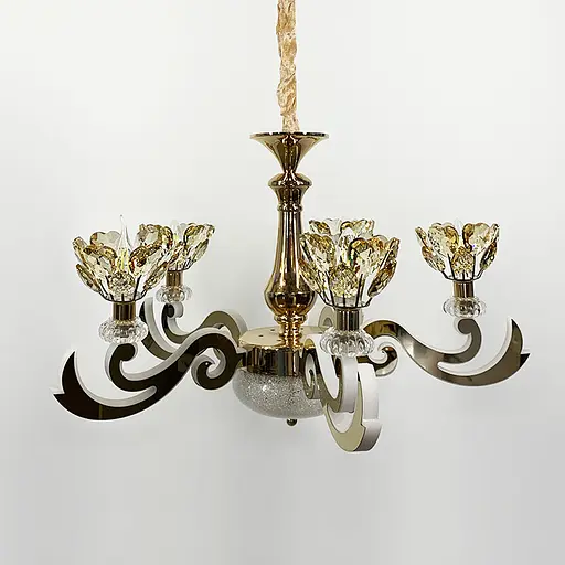 Люстра на 5 кришталевих квіток-плафонів Line.F 86529/5 GD - фото 1