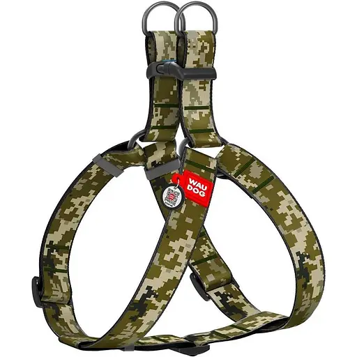 Шлея для собак Waudog Nylon з QR паспортом, малюнок "Мілітарі", пластиковий фастекс, XL