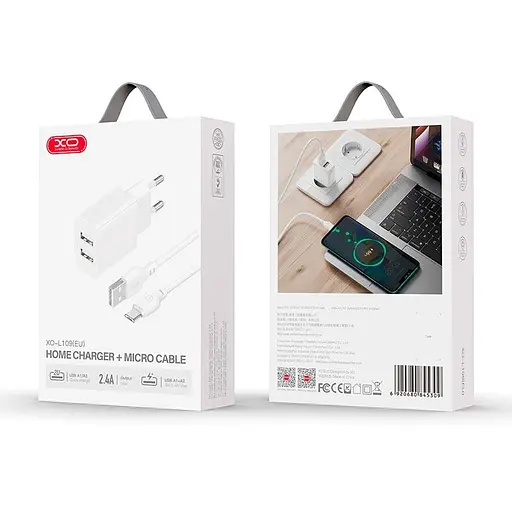 Сетевой адаптер XO Micro USB Cable Dual USB Charger L109 |2USB, 2.4A| - фото 3