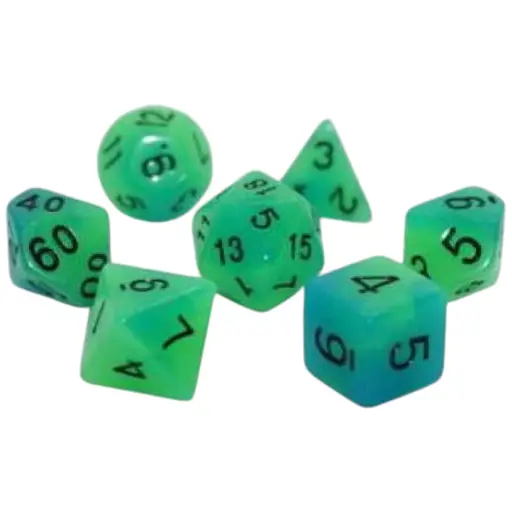 Набір кубиків Double Color Glow in the dark 7 Dice Set - Green-Blue , 7 шт. (g7dglowdc02)