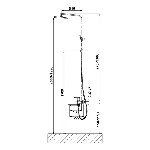 Душова система універсальна Lidz Dozorca 1030 на три споживача (з виливом) (k35) LDDOZ1030CRM45407 Chrome, Хром - фото 2