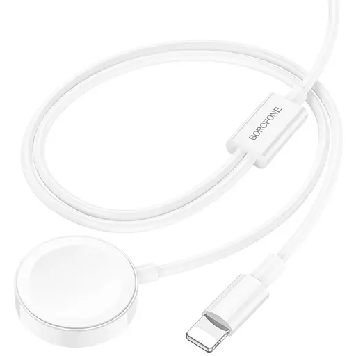 Кабель Borofone BQ22 2в1 USB to Lightning/iWatch Qi 1.2m білий - фото 1