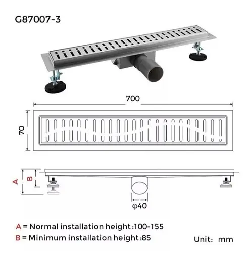 Душевой трап Gappo 70х700 мм, нержавеющая сталь G87007-3 - фото 6