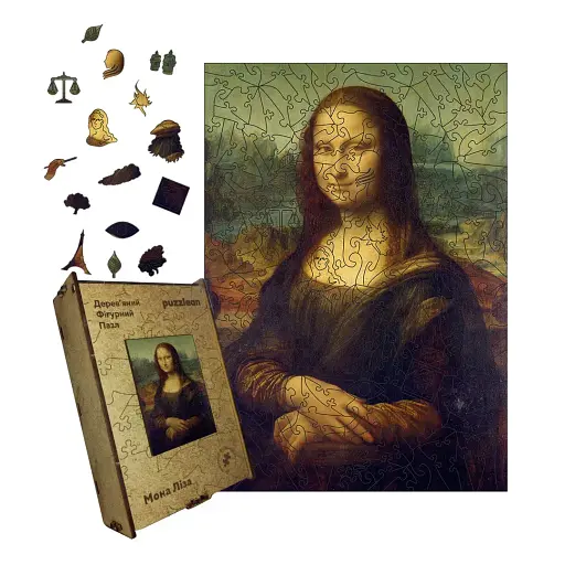 Дерев'яний фігурний пазл Мона Ліза, А4, Картонна коробка 100 елементів