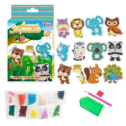 Алмазная мозаика "Зверята" 20299 4FUN Game Club, наклейки, стилус, силиконовый клей, поддной, алмазы, в коробке (6945717412422) - фото 1