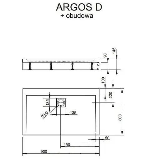 Душевой поддон Radaway Argos D 90x80 с ножками 4ADN89-02 - фото 5