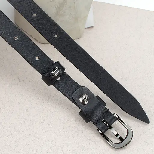 Ремінь жіночий вузький шкіряний з дірочками SF-1545 чорний (125 см) - фото 5