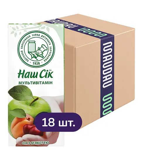 Упаковка сока Наш Сік Мультивитамин с мякотью 5.94 л (0.33 л х 18 шт.) - фото 1