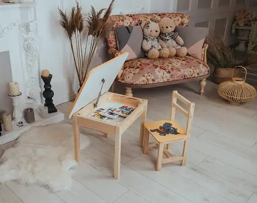 Дитячий письмовий столик та стільчик (з ящиком) для малювання та навчання (Слоник) - фото 3