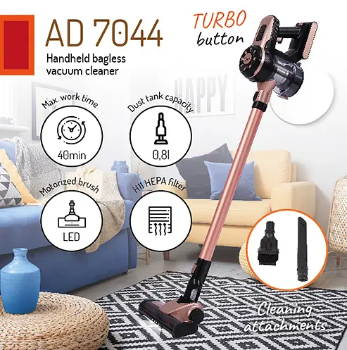 Пылесос ручной беспроводной Adler AD 7044 аккумуляторный 120 Вт TURBO 40 мин работы контейнер 0,8 л LED-подсветка - фото 8