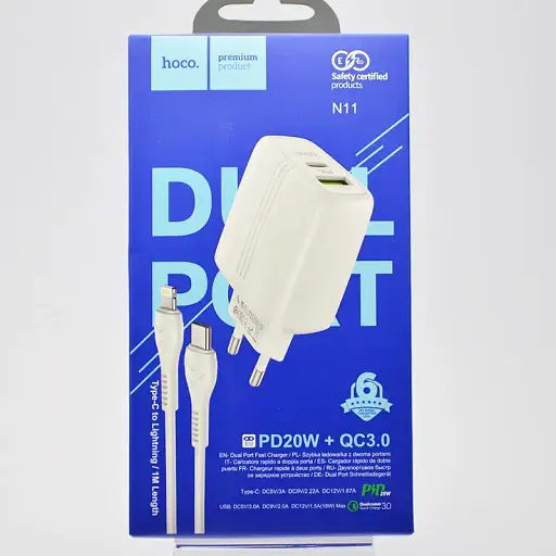 Блок і кабель Lightning Hoco N11 Powerful dual port PD20W+QC3.0 Type-C - фото 4