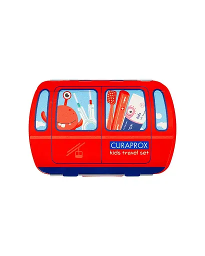 Дорожній набір Curaprox Kids червоний: зубна щітка Kids + дитяча зубна паста 10 мл + йоршики 2 шт. - фото 6