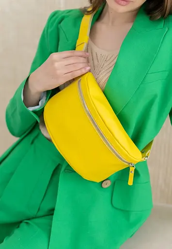 Кожаная поясная сумка желтая - фото 3