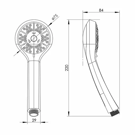 Ручной душ RJ 75 мм, 3 режима, блистер хром RJHS000-18CH, Хром - фото 2