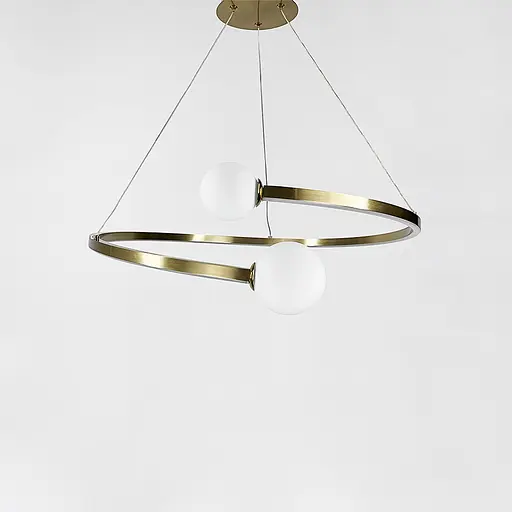 Латунна LED люстра Ring з 2 білими плафонами Ø 50 см | Арт. DE1C-500 AB | Line F - фото 4
