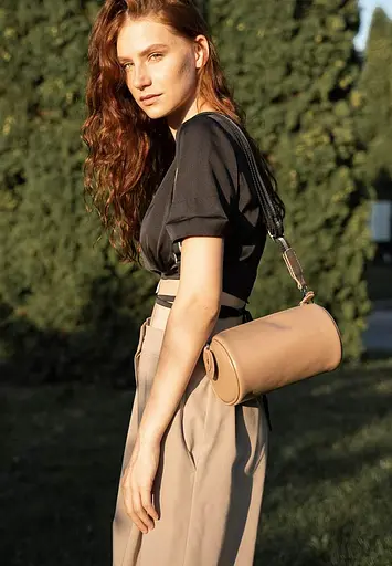 Шкіряна сумка поясная-кроссбоди Cylinder карамель краст - фото 2