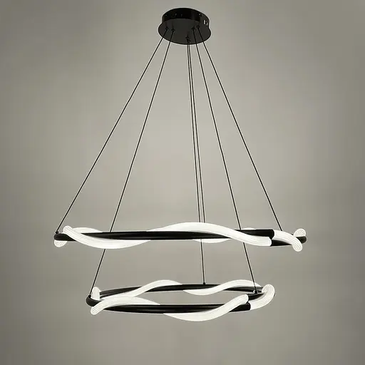 Люстра с двумя черными кольцами и оплетенным неоном Ø 80+60 см | Ст. JU 25-600+800 BK | Line F - фото 3