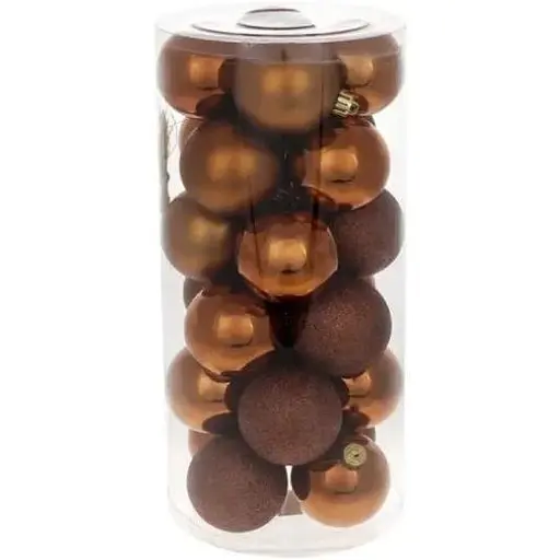 Набір святкових ялинкових куль діаметром 6 см колір кориця 24 шт глянцеві гліттер та матові - фото 1