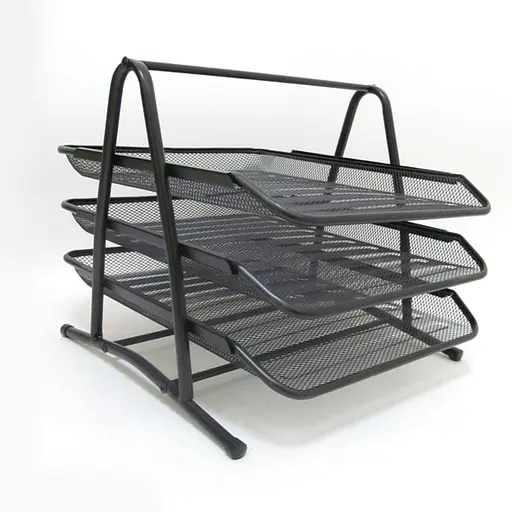 Лоток для бумаги металлический горизонтальный Сетка, 3 отделения, черный