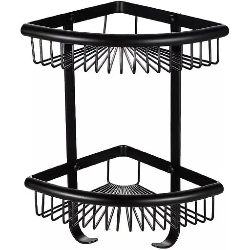 Полка угловая двухъярусная с крючками Frap F352-16, Черный матовый - фото 1