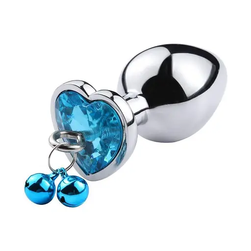 Металеві анальні пробки з підвісками-дзвониками водонепроникні 7 см х 2,8 см бірюзові - фото 1