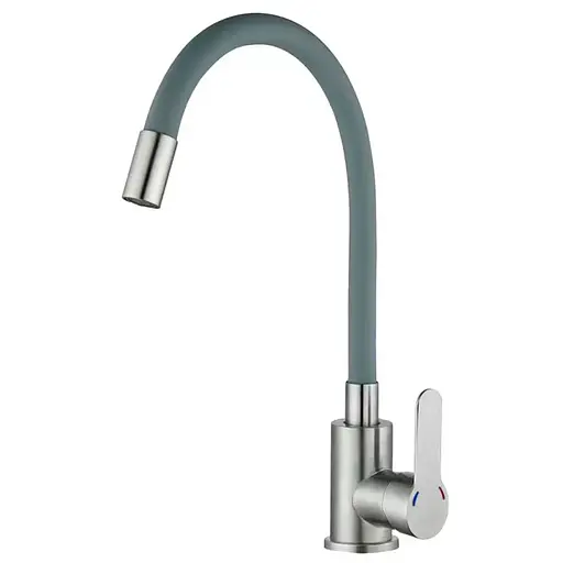 Змішувач для кухні Zerix DAX-011 із сірим силіконовим виливом ZX4819 Нержавіюча сталь - фото 1