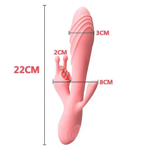 Вибратор с подогревом силиконовый Кролик Rebbit 3в1 12 режимов вибрации 22 см красный - фото 8