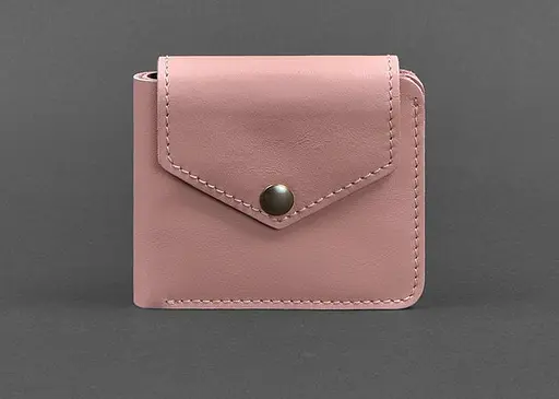 Кожаный портмоне 4.2 на кнопке розовое - фото 1