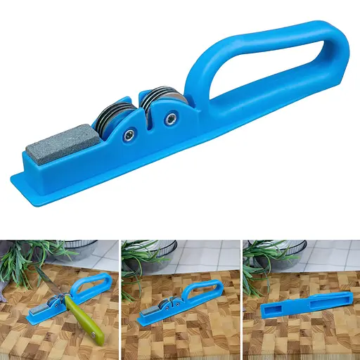 Точилка для кухонных ножей ручная механическая пластиковая с точильным камнем, A-plus Голубой 85441 - фото 2