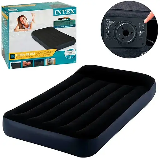 Надувний велюровий матрац Intex 64146 ND (3) 99x191x25 см, з підголовником і вбудованим насосом 220V - фото 4