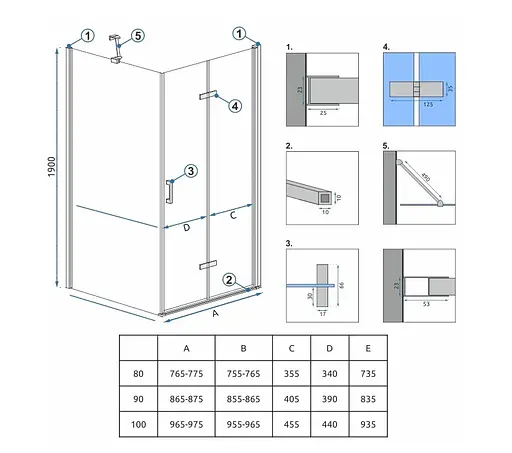 Душова кабіна Rea Molier 80x90 хром REA-K8534 + REA-K8539, Хром, Універсальна, прозорий - фото 5