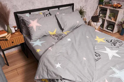 Комплект постельного белья Moon&Star Бязь Gold Люкс Gray Stars полуторный 143х210 наволочки 2х40х60 - фото 4