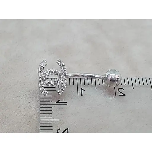 Серебряная серьга для пирсинга пупка з фианитами. 7030.1С - фото 4