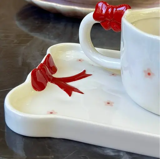 Чашка с блюдцем Olens Красные банты керамическая 220 мл 8030-438 Белый - фото 2