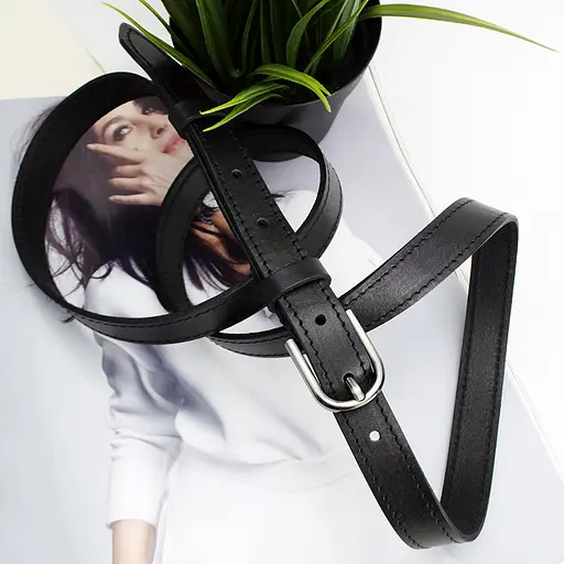 Ремень женский кожаный черный узкий SF-2006 (125 см) - фото 2