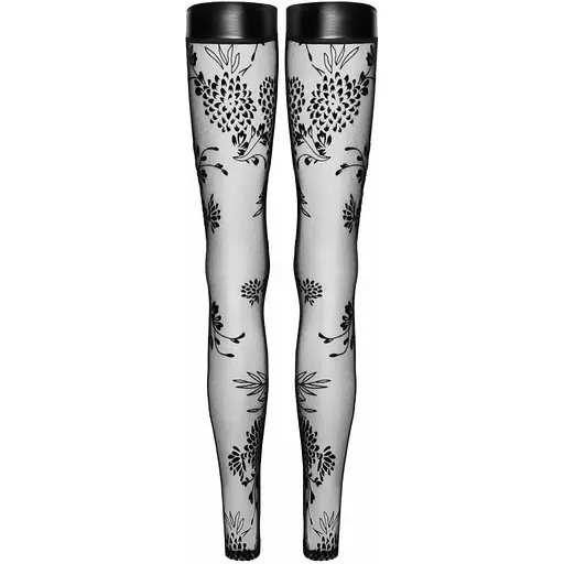 Чулки Noir Handmade F243 Tulle stockings With patterned fLock embroidery - S - фото 5